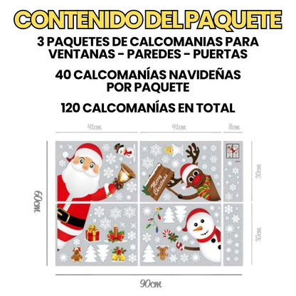 120 CALCOMANIAS NAVIDEÑAS - VENTANAS, PUERTAS O PAREDES - FACIL PEGAR Y FACIL DE DESPEGAR