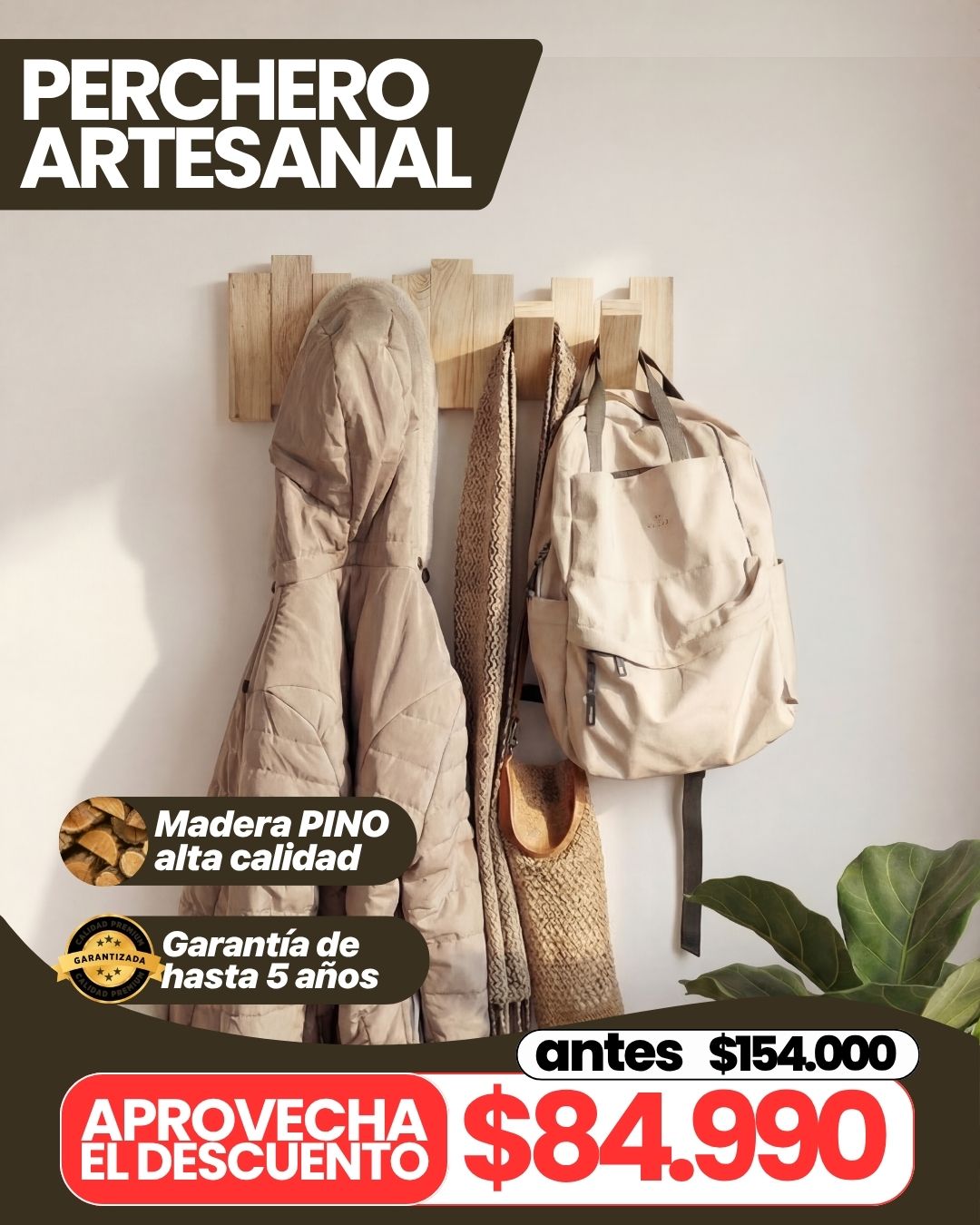 PERCHERO ARTE MADERA DE PINO