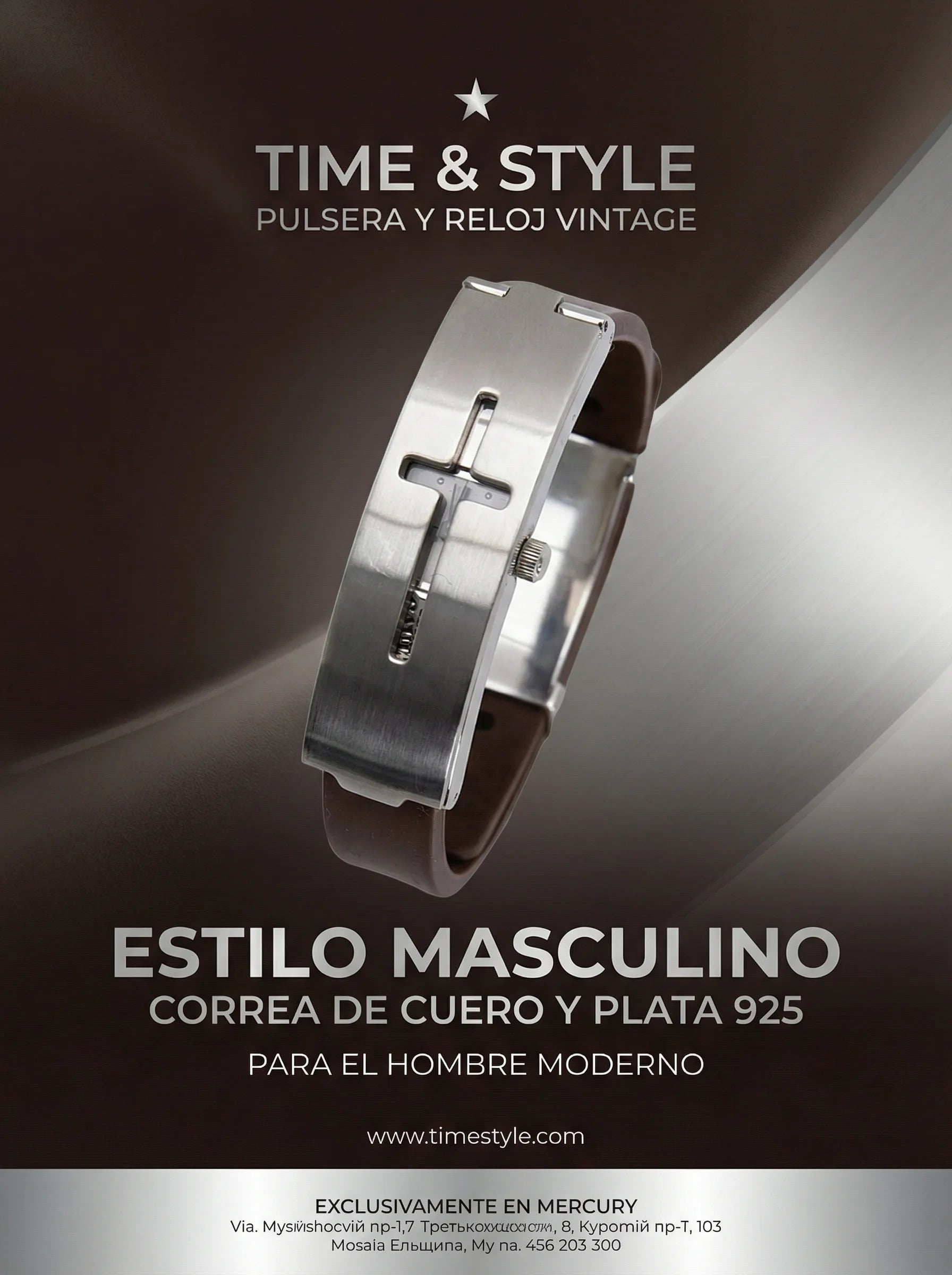 PULSERA Y RELOJ VINTAGE - PLATA 925 Y CORREA DE CUERO